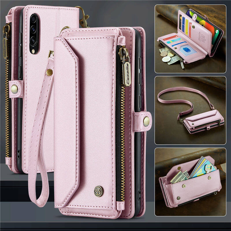 CaseMe Samsung Galaxy A50 Wallet RFID Blocking Crossbody Case Pink