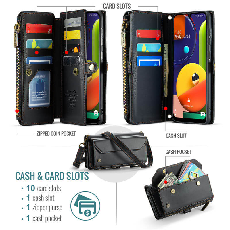 CaseMe Samsung Galaxy A50 Wallet RFID Blocking Crossbody Phone Case