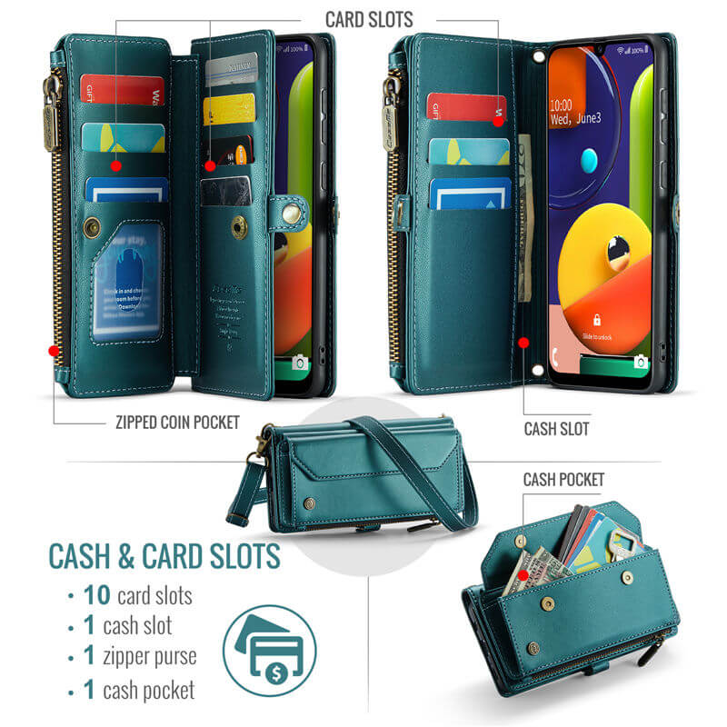 CaseMe Samsung Galaxy A50 Wallet RFID Blocking Crossbody Phone Case