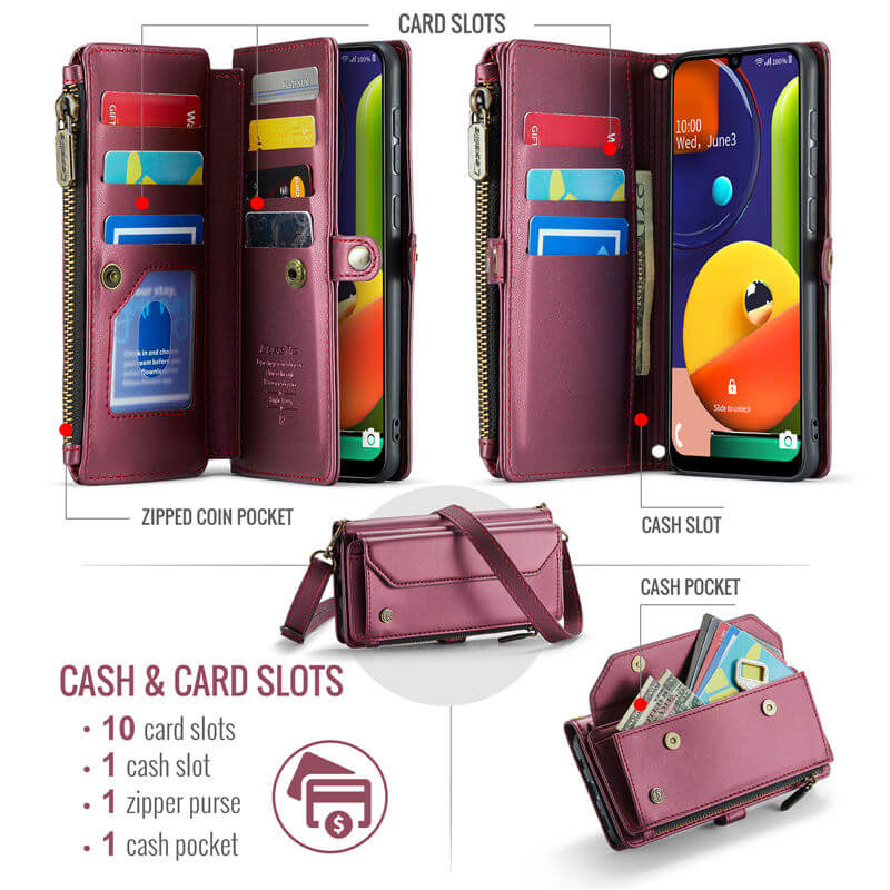 CaseMe Samsung Galaxy A50 Wallet RFID Blocking Crossbody Phone Case