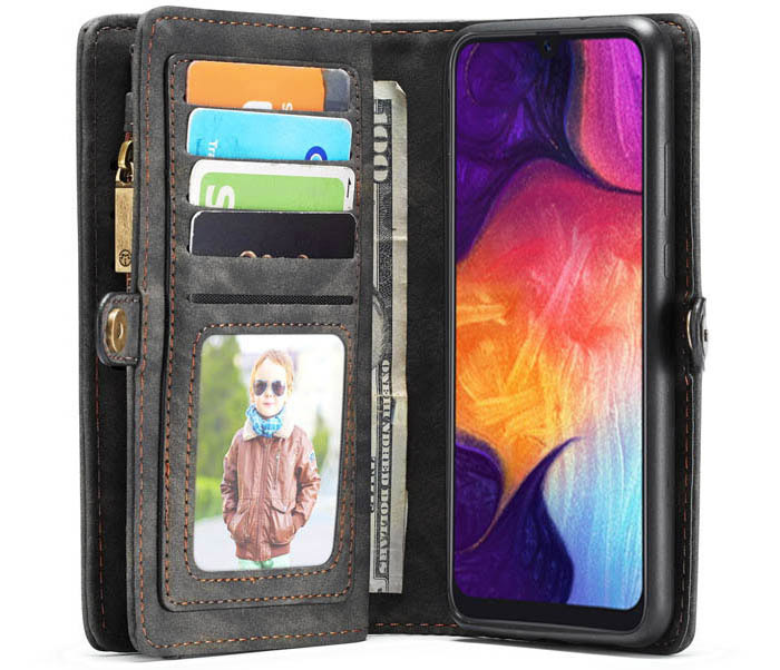 CaseMe Samsung Galaxy A50 Zipper Wallet Magnetic Detachable 2 in 1 Folio Case