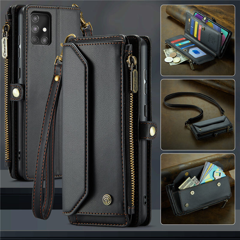 CaseMe Samsung Galaxy A51 4G Wallet RFID Blocking Crossbody Case Black