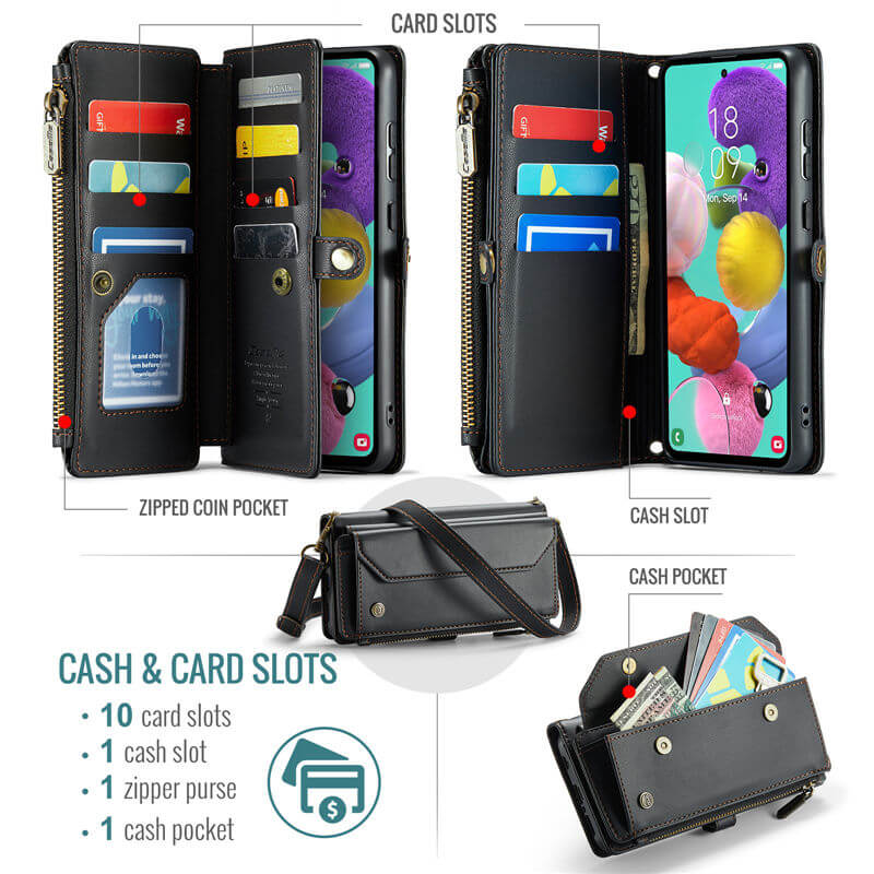 CaseMe Samsung Galaxy A51 4G Wallet RFID Blocking Crossbody Phone Case