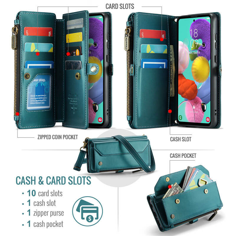 CaseMe Samsung Galaxy A51 4G Wallet RFID Blocking Crossbody Phone Case