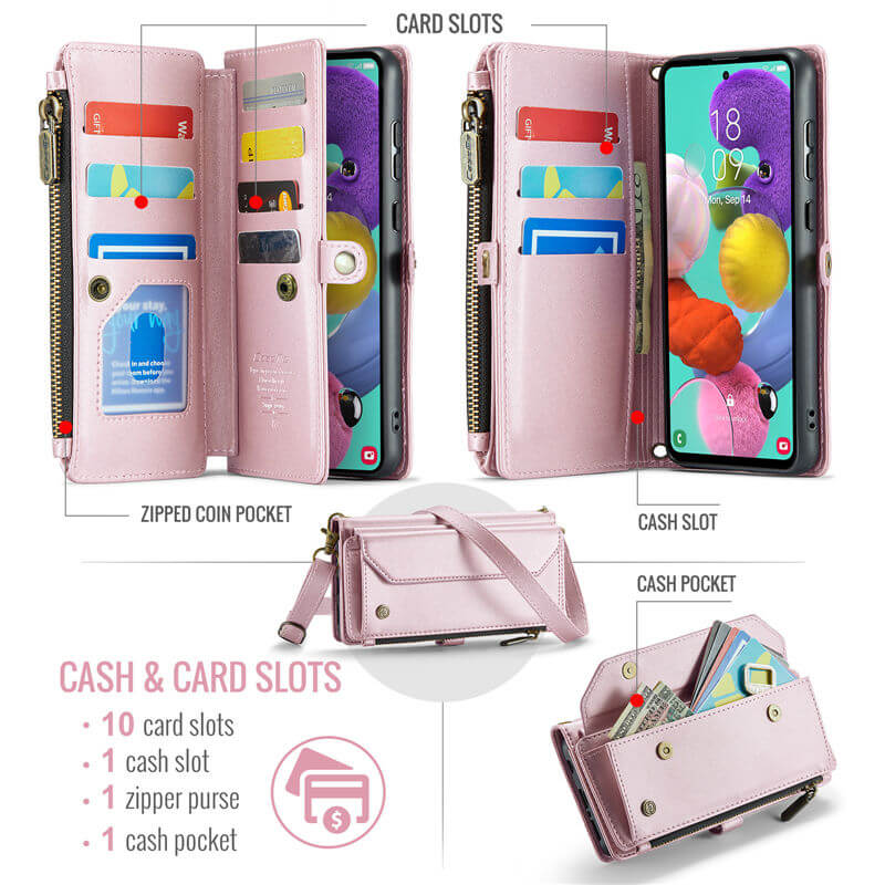 CaseMe Samsung Galaxy A51 4G Wallet RFID Blocking Crossbody Phone Case