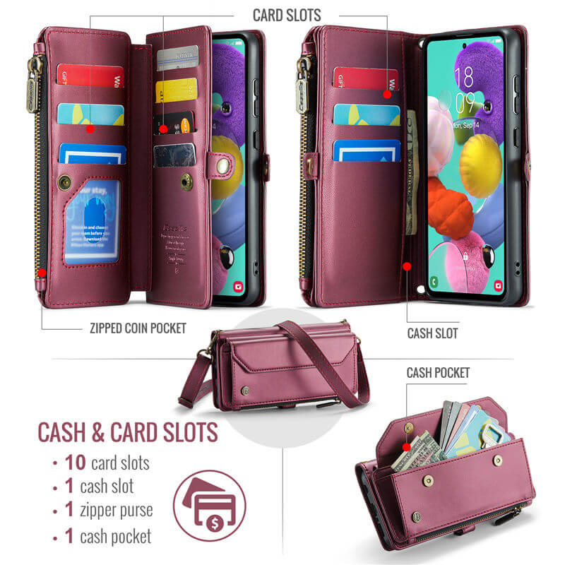 CaseMe Samsung Galaxy A51 4G Wallet RFID Blocking Crossbody Phone Case