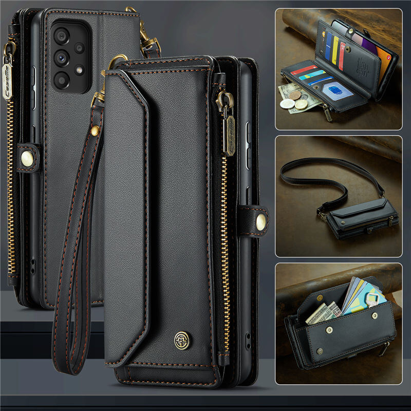 CaseMe Samsung Galaxy A52 Wallet RFID Blocking Crossbody Case Black