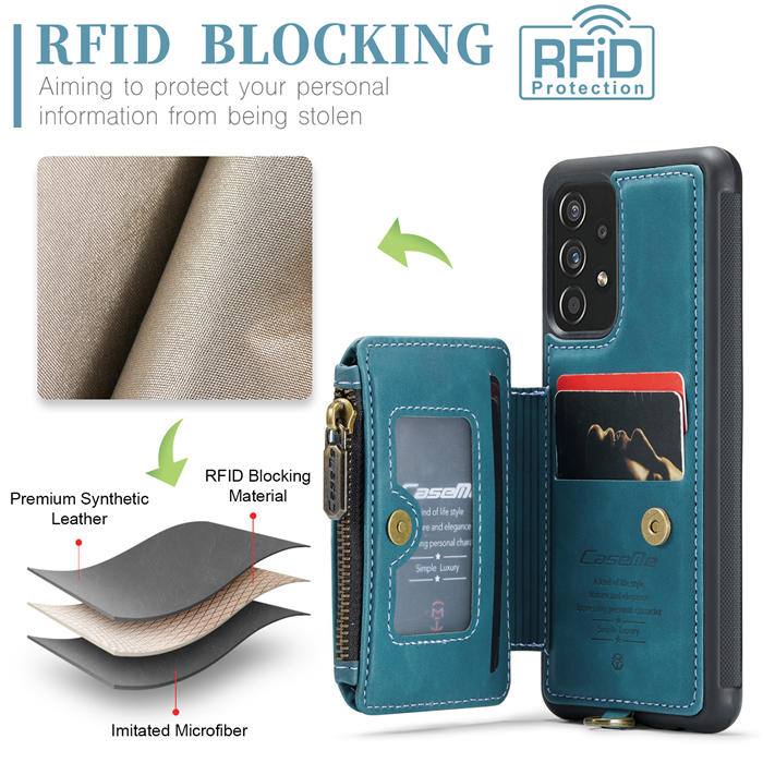 CaseMe Samsung Galaxy A52 Wallet RFID Blocking Case with Wrist Strap