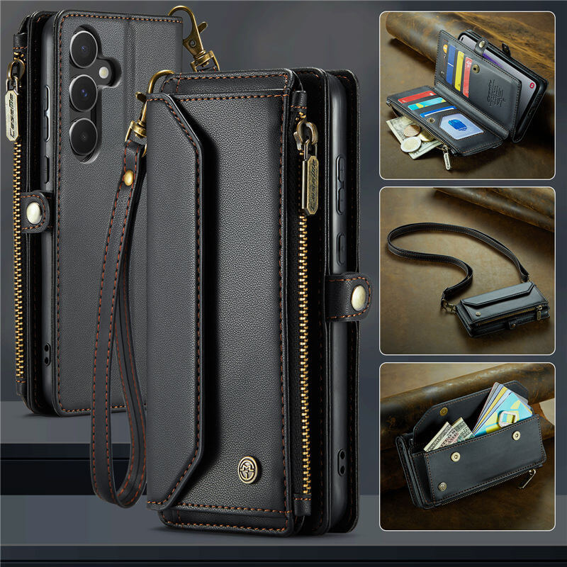 CaseMe Samsung Galaxy A55 Wallet RFID Blocking Crossbody Case Black