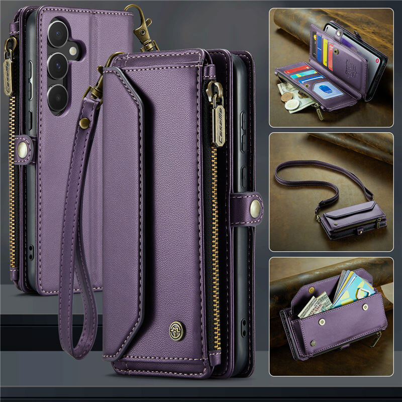 CaseMe Samsung Galaxy A55 Wallet RFID Blocking Crossbody Case Purple