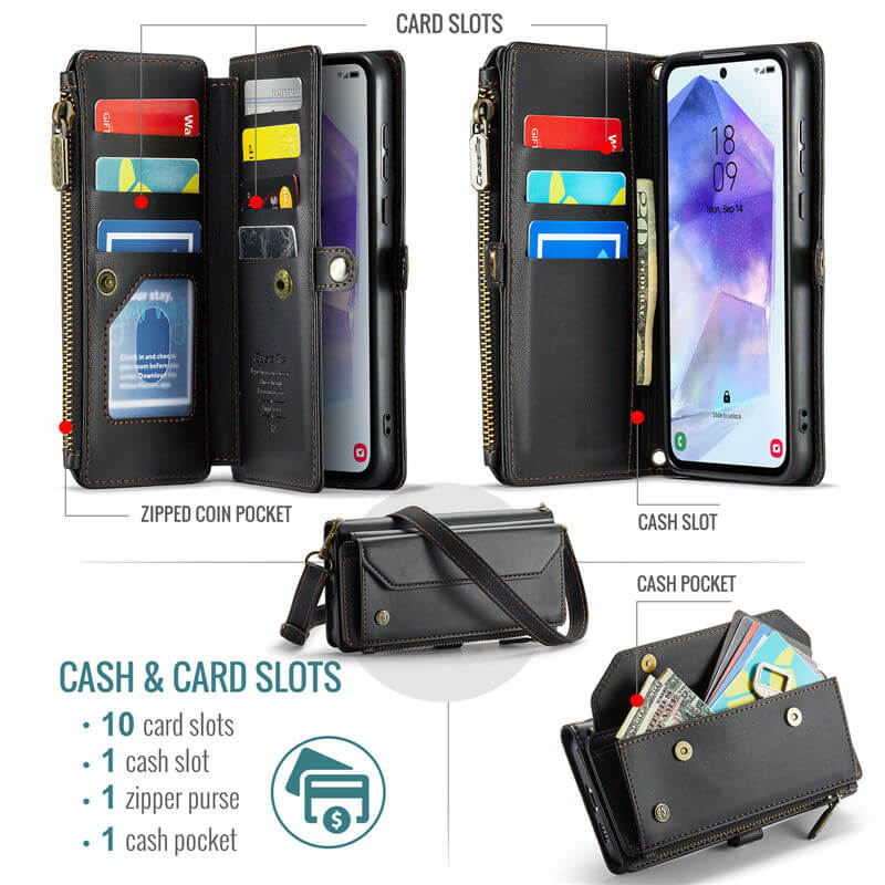 CaseMe Samsung Galaxy A55 Wallet RFID Blocking Crossbody Phone Case