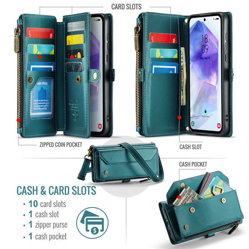 CaseMe Samsung Galaxy A55 Wallet RFID Blocking Crossbody Phone Case