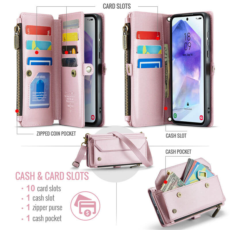 CaseMe Samsung Galaxy A55 Wallet RFID Blocking Crossbody Phone Case