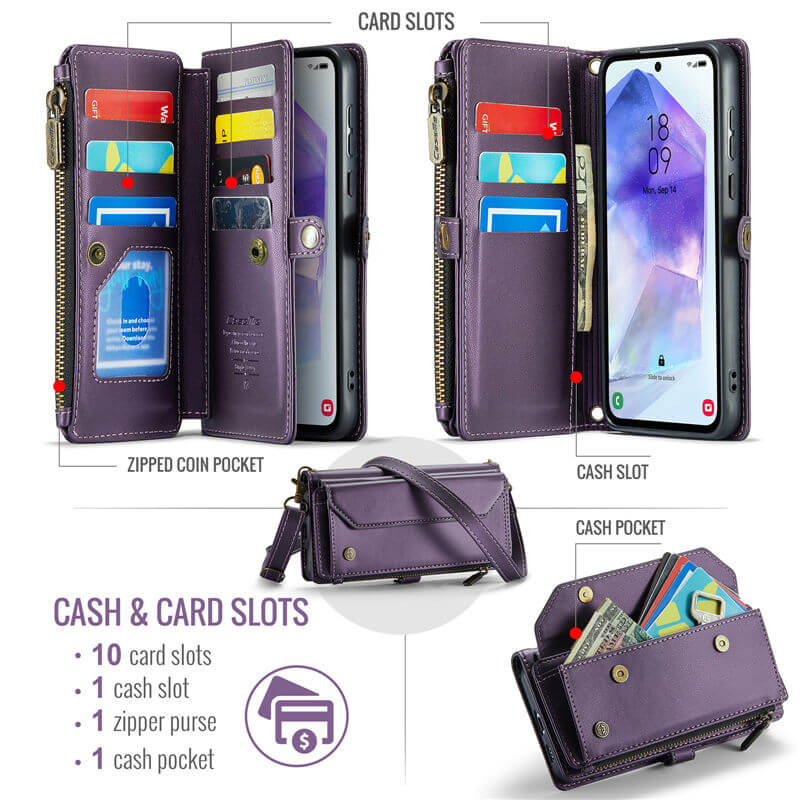 CaseMe Samsung Galaxy A55 Wallet RFID Blocking Crossbody Phone Case