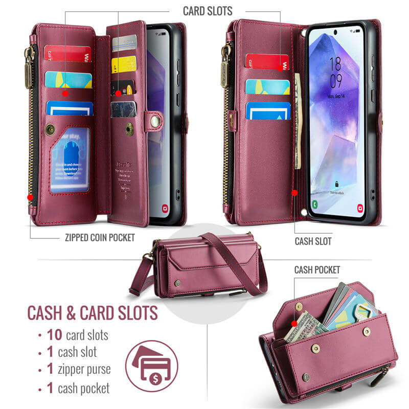 CaseMe Samsung Galaxy A55 Wallet RFID Blocking Crossbody Phone Case