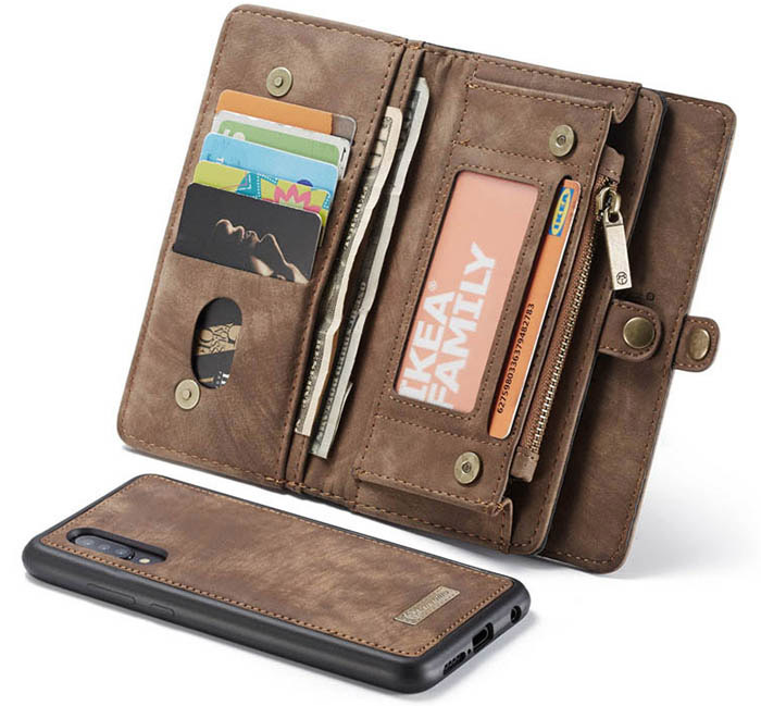 CaseMe Samsung Galaxy A70 Zipper Wallet Magnetic Detachable 2 in 1 Folio Case