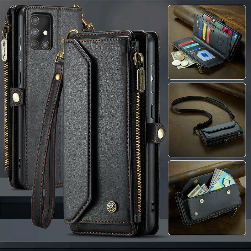 CaseMe Samsung Galaxy A71 4G Wallet RFID Blocking Crossbody Case Black