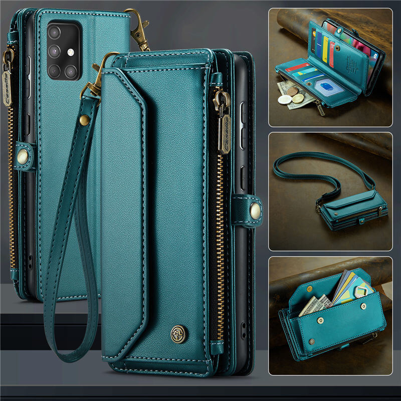 CaseMe Samsung Galaxy A71 4G Wallet RFID Blocking Crossbody Case Green