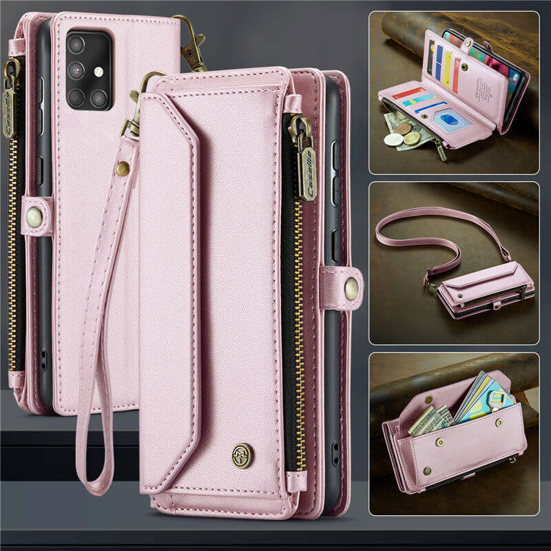 CaseMe Samsung Galaxy A71 4G Wallet RFID Blocking Crossbody Case Pink