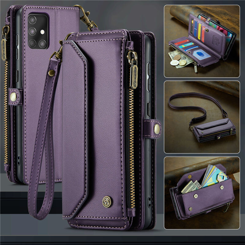 CaseMe Samsung Galaxy A71 4G Wallet RFID Blocking Crossbody Case Purple