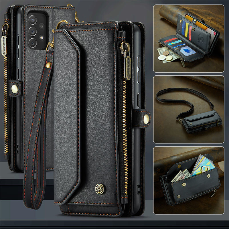 CaseMe Samsung Galaxy A72 Wallet RFID Blocking Crossbody Case Black