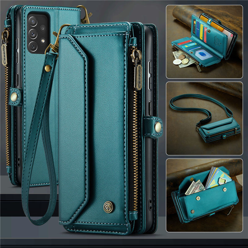 CaseMe Samsung Galaxy A72 Wallet RFID Blocking Crossbody Case Green