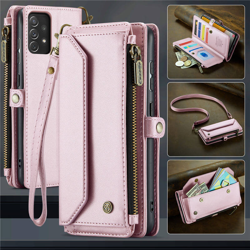 CaseMe Samsung Galaxy A72 Wallet RFID Blocking Crossbody Case Pink