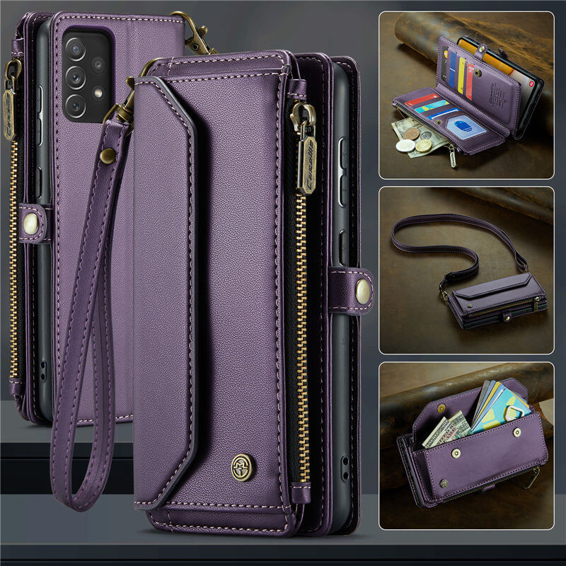 CaseMe Samsung Galaxy A72 Wallet RFID Blocking Crossbody Case Purple