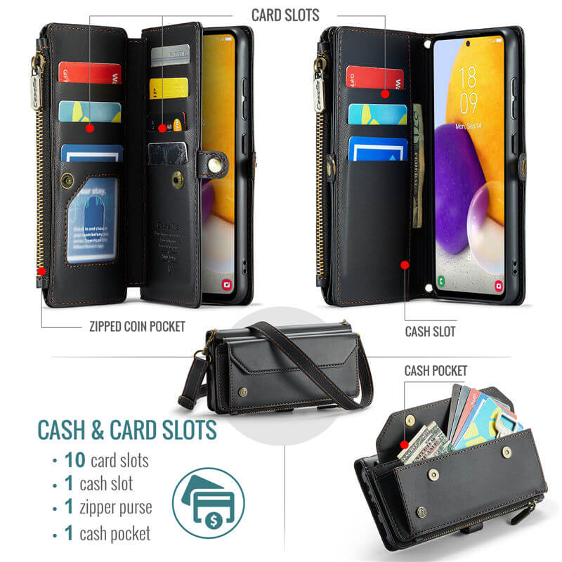 CaseMe Samsung Galaxy A72 Wallet RFID Blocking Crossbody Phone Case