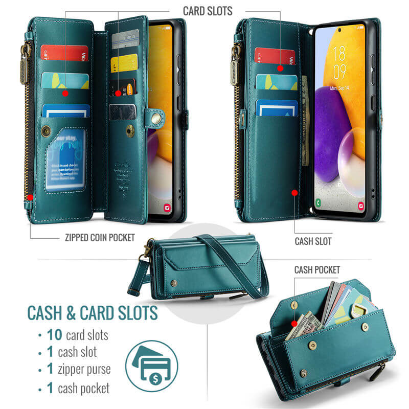 CaseMe Samsung Galaxy A72 Wallet RFID Blocking Crossbody Phone Case