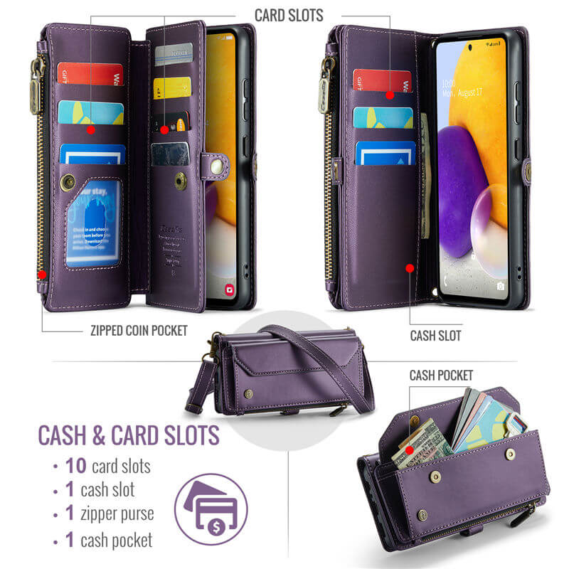 CaseMe Samsung Galaxy A72 Wallet RFID Blocking Crossbody Phone Case