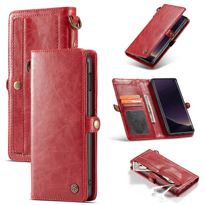 CaseMe Samsung Galaxy S10e Wallet Magnetic Detachable 2 in 1 Case With Wrist Strap Red