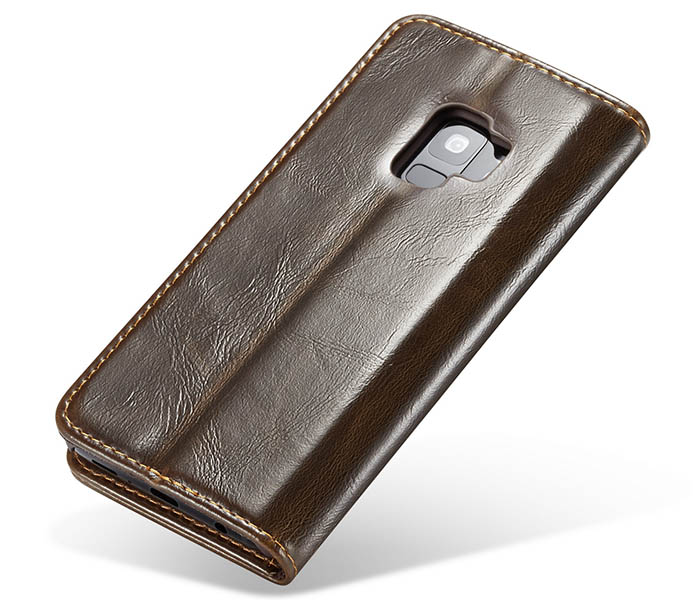 CaseMe Samsung Galaxy S9 Wallet Magnetic Flip Case Brown