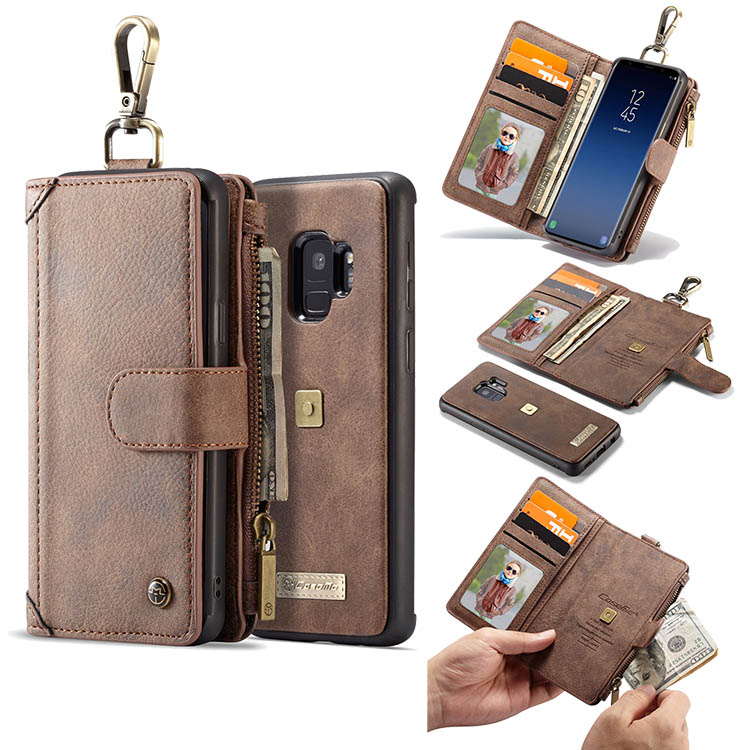 CaseMe Samsung Galaxy S9 Zipper Wallet Metal Buckle Case Coffee