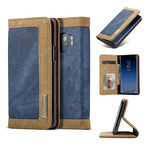 CaseMe Samsung Galaxy S9 Canvas Leather Wallet Case Blue