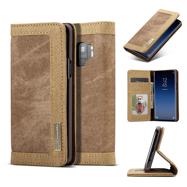 CaseMe Samsung Galaxy S9 Canvas Leather Wallet Case Brown