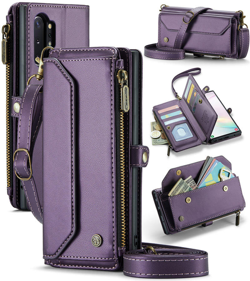 CaseMe Samsung Galaxy Note 10 Plus Wallet RFID Blocking Crossbody Case Support Wireless Charging Purple