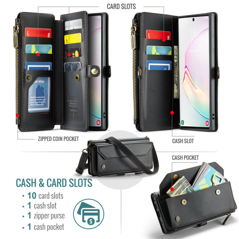 CaseMe Samsung Galaxy Note 10 Plus Wallet RFID Blocking Crossbody Phone Case