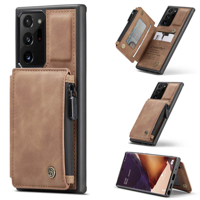 CaseMe Samsung Galaxy Note 20 Ultra Zipper Pocket Card Slots Cover Brown