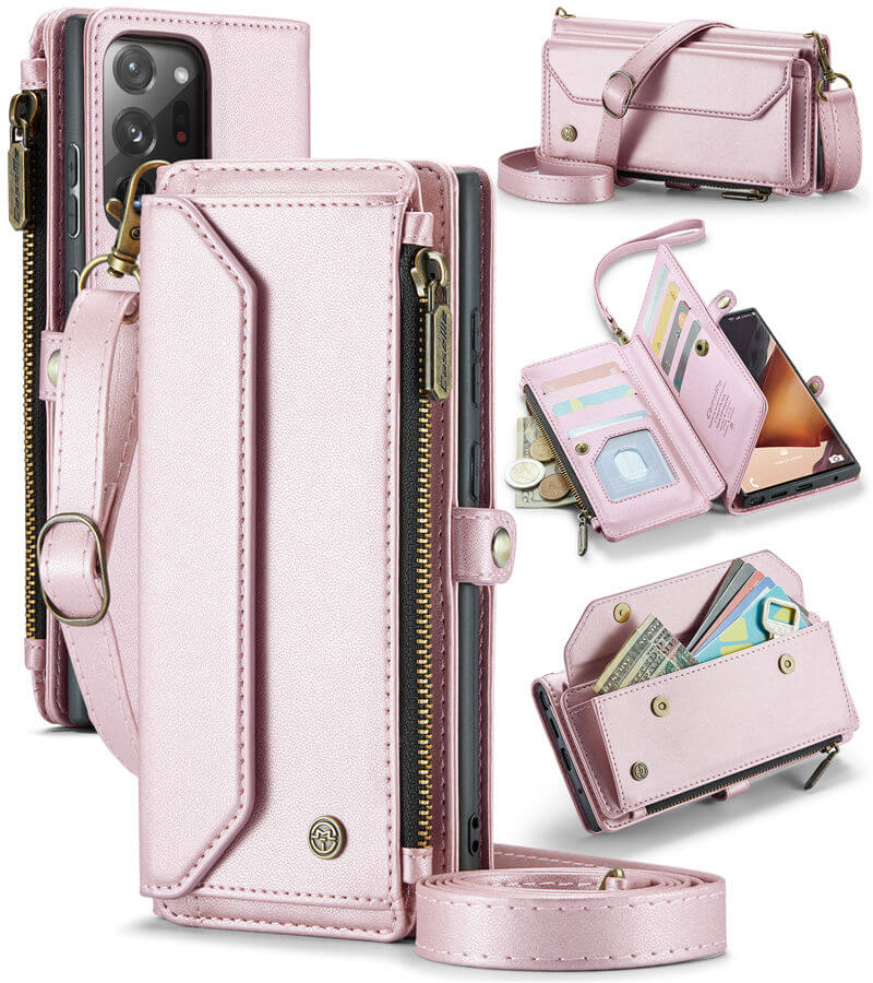 CaseMe Samsung Galaxy Note 20 Ultra Wallet RFID Blocking Crossbody Case Support Wireless Charging Pink