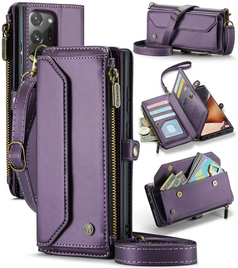 CaseMe Samsung Galaxy Note 20 Ultra Wallet RFID Blocking Crossbody Case Support Wireless Charging Purple