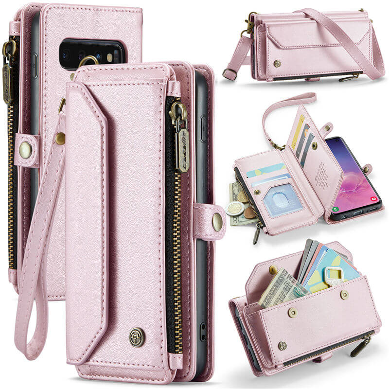 CaseMe Samsung Galaxy S10 Wallet RFID Blocking Crossbody Case Support Wireless Charging Pink