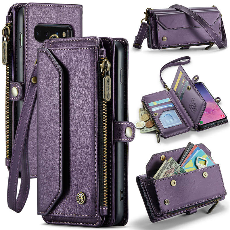 CaseMe Samsung Galaxy S10 Wallet RFID Blocking Crossbody Case Support Wireless Charging Purple