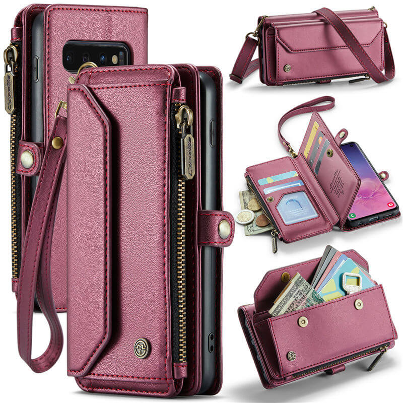 CaseMe Samsung Galaxy S10 Wallet RFID Blocking Crossbody Case Support Wireless Charging Red