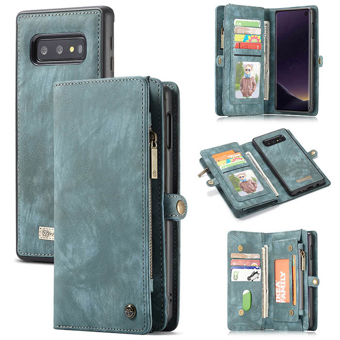 CaseMe Samsung Galaxy S10e Zipper Wallet Magnetic Detachable 2 in 1 Folio Case Blue