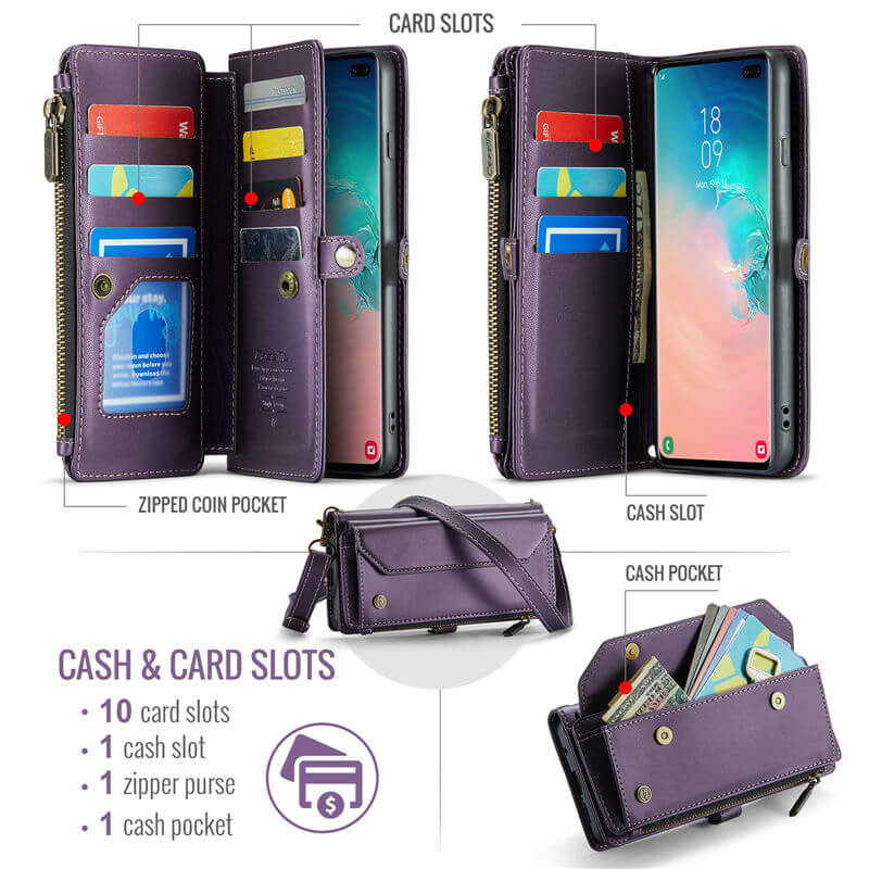 CaseMe Samsung Galaxy S10 Plus Wallet RFID Blocking Crossbody Phone Case