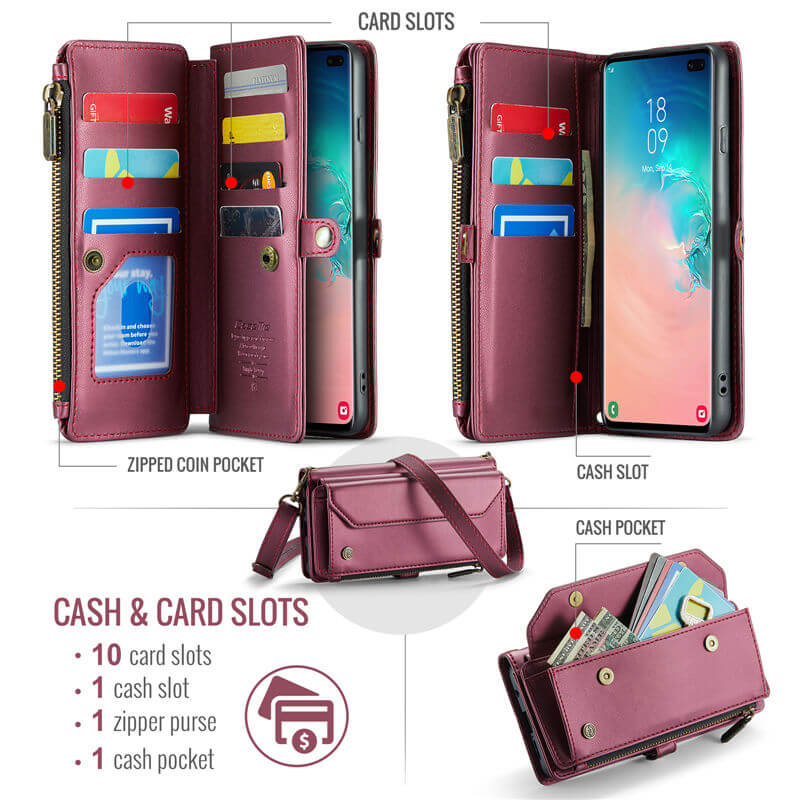 CaseMe Samsung Galaxy S10 Plus Wallet RFID Blocking Crossbody Phone Case