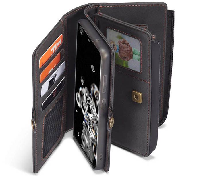 CaseMe Samsung Galaxy S20 Luxury Multi-Functional Zipper Wallet Magnetic Detachable 2 in 1 Folio Case