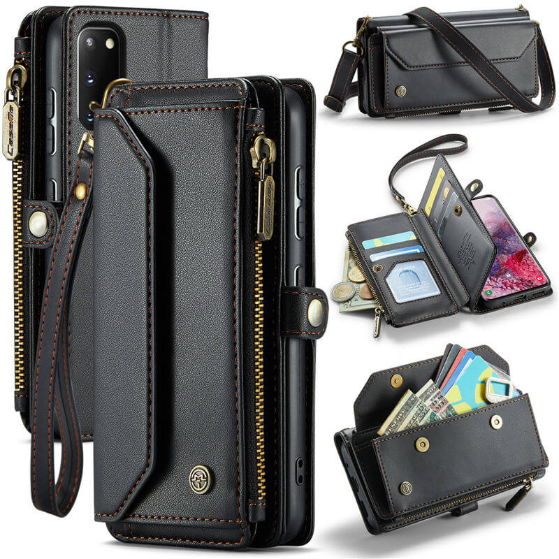 CaseMe Samsung Galaxy S20 Wallet RFID Blocking Crossbody Case Support Wireless Charging Black