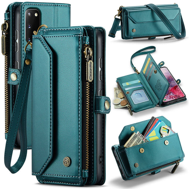 CaseMe Samsung Galaxy S20 Wallet RFID Blocking Crossbody Case Support Wireless Charging Green